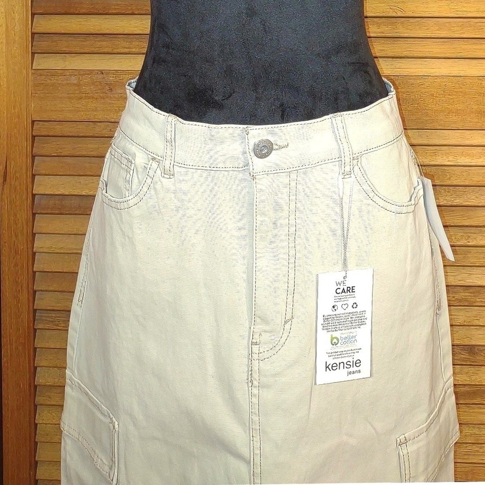 Cotton Cargo Maxi Skirt Size 6 / 28 - Kensie Jean Beige Stretch Canvas Utility - Picture 7 of 15